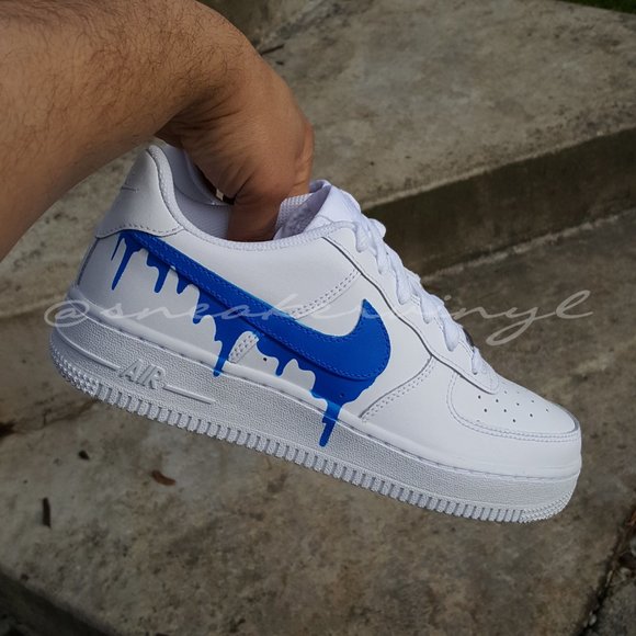 Nike Air Force 1 Low White Blue Paint Drip Custom NWT - Picture 6 of 7